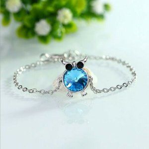 Silver Owl Sky Blue Diamond Crystal Chain Bracelet Gorgeous Party Gift